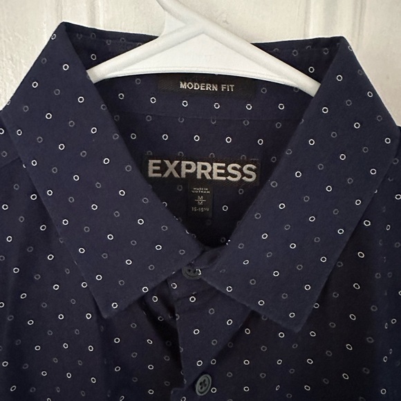 Express Men's Medium Modern Fit Dotted Design Dress Shirt - Navy Blue - Picture 2 of 3